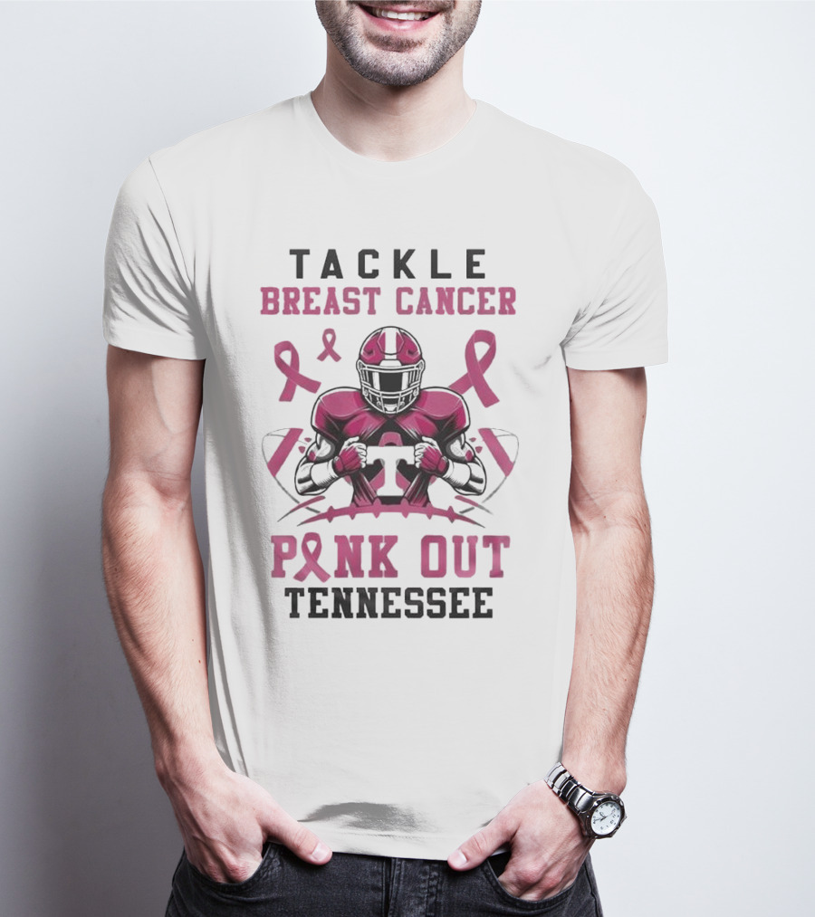 Tackle Breast Cancer Pink Out Tennessee Football T-Shirt
