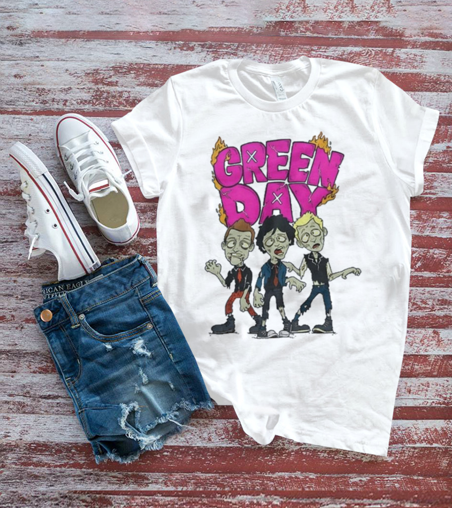 Green Day Zombie Band Cartoon Characters T-Shirt