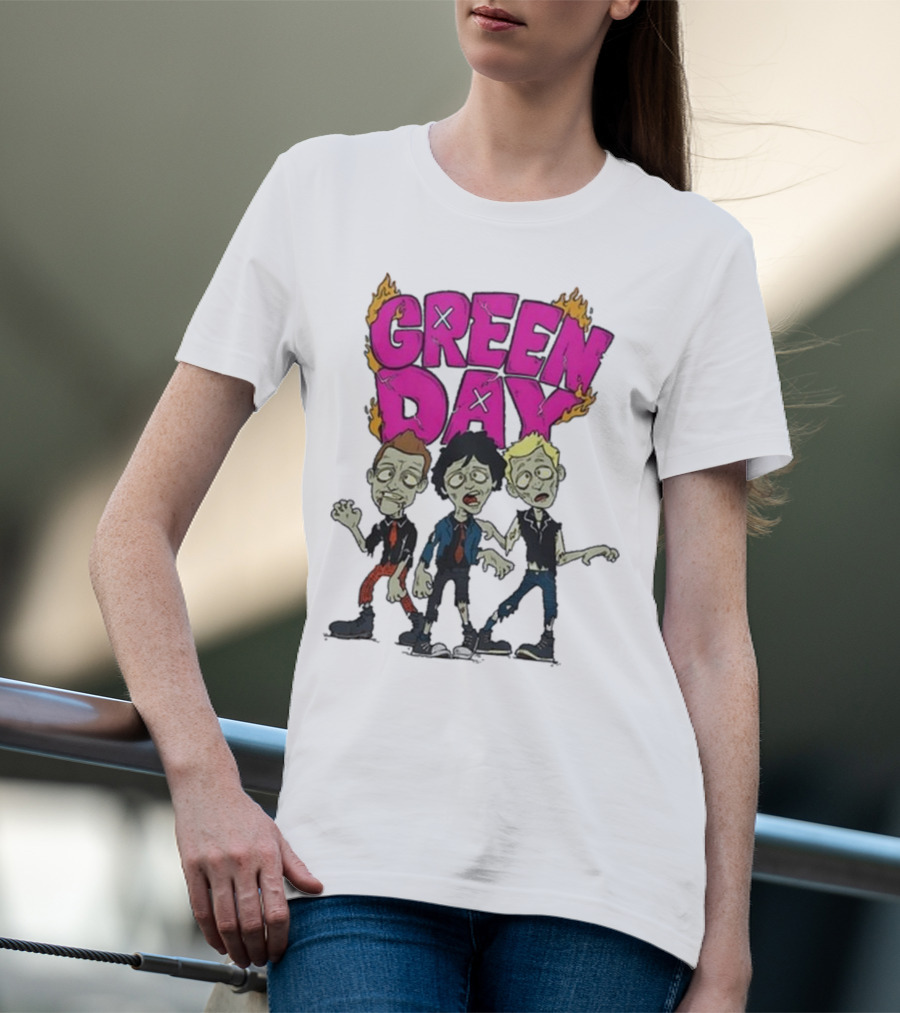 Green Day Zombie Band Cartoon Characters T-Shirt