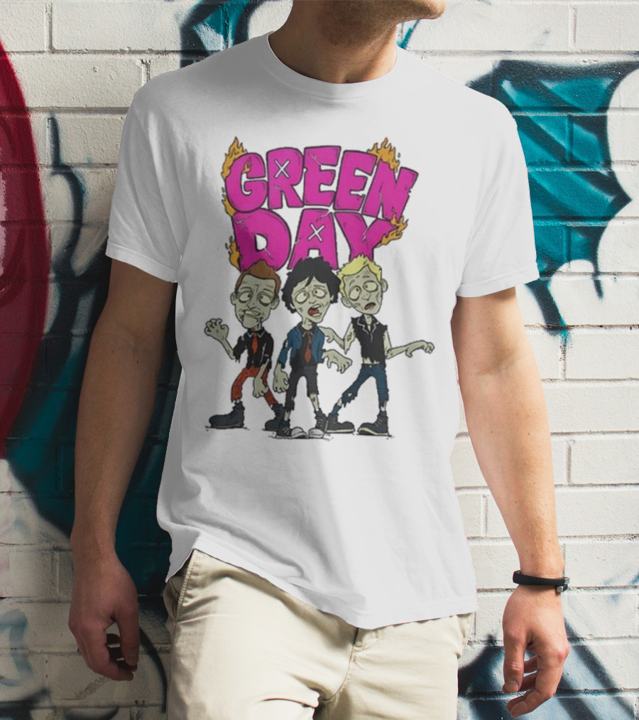 Green Day Zombie Band Cartoon Characters T-Shirt