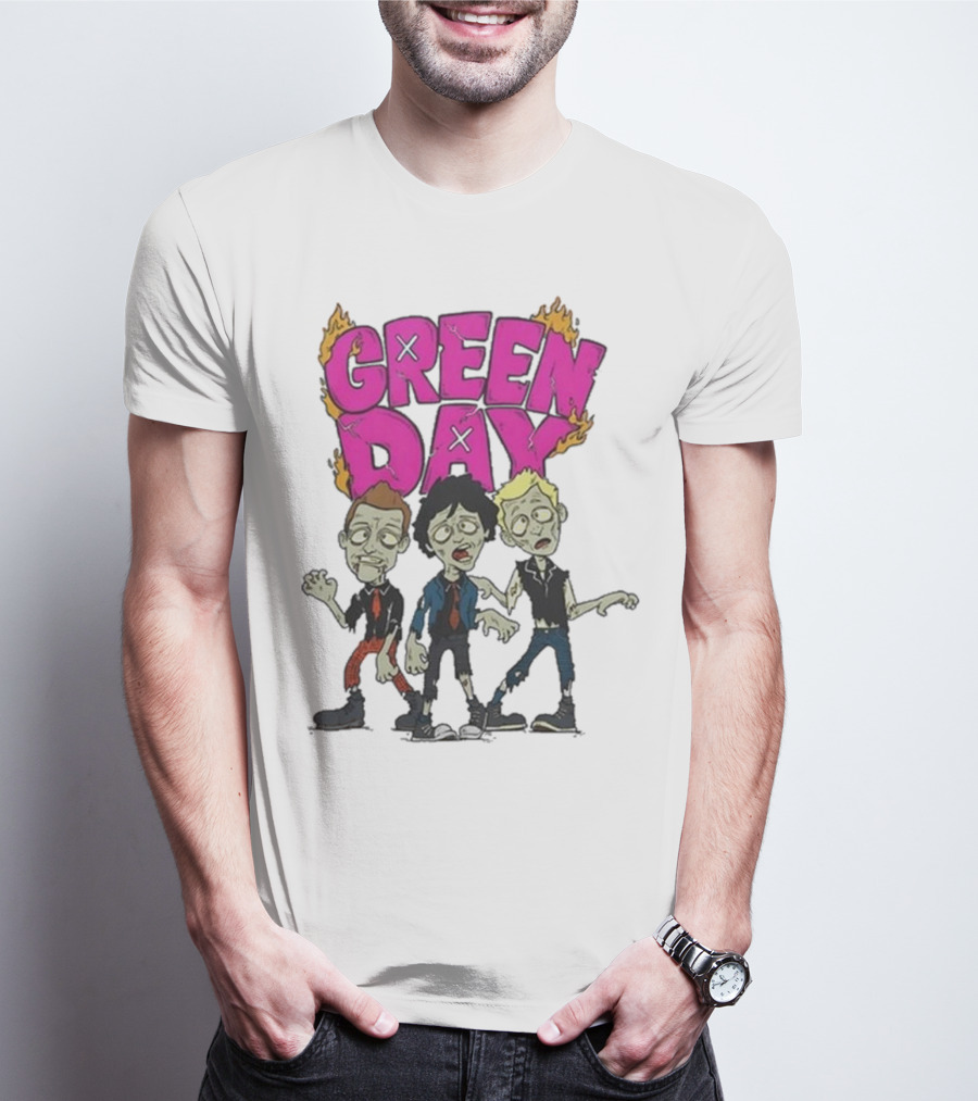 Green Day Zombie Band Cartoon Characters T-Shirt