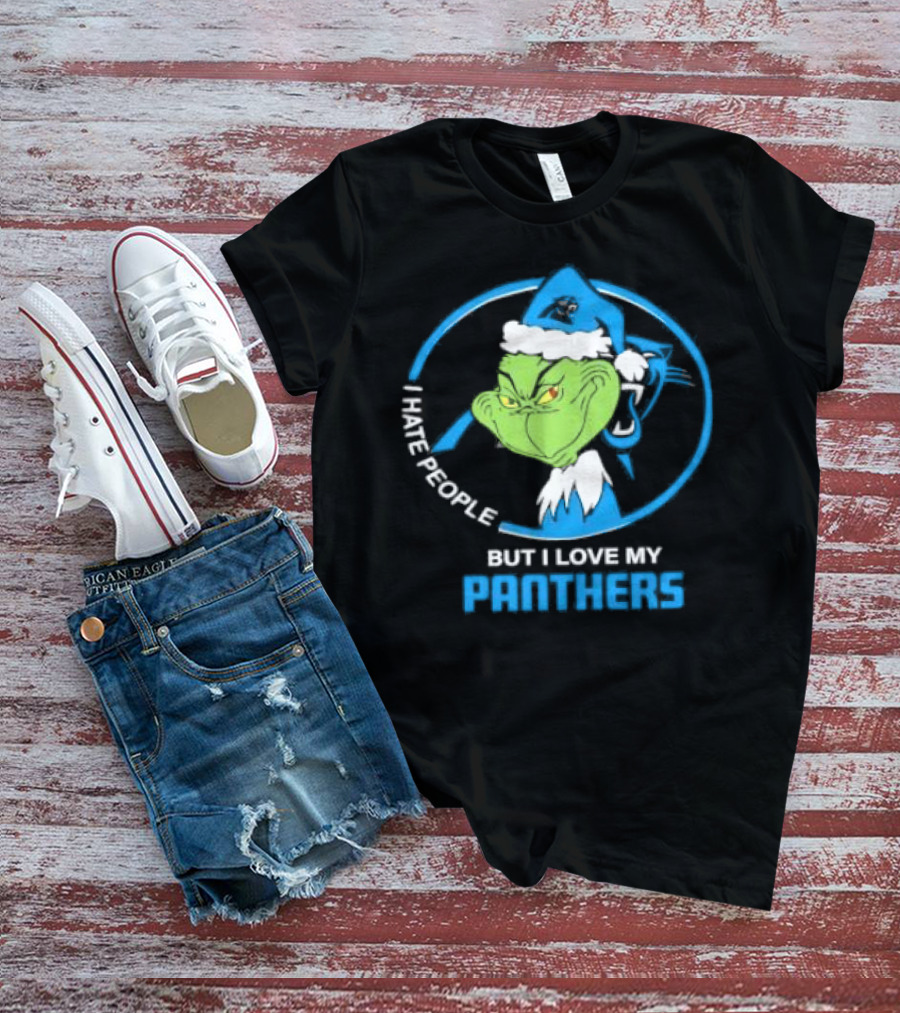 Carolina Panthers Christmas Grinch I Hate People But Love My Panthers T-Shirt
