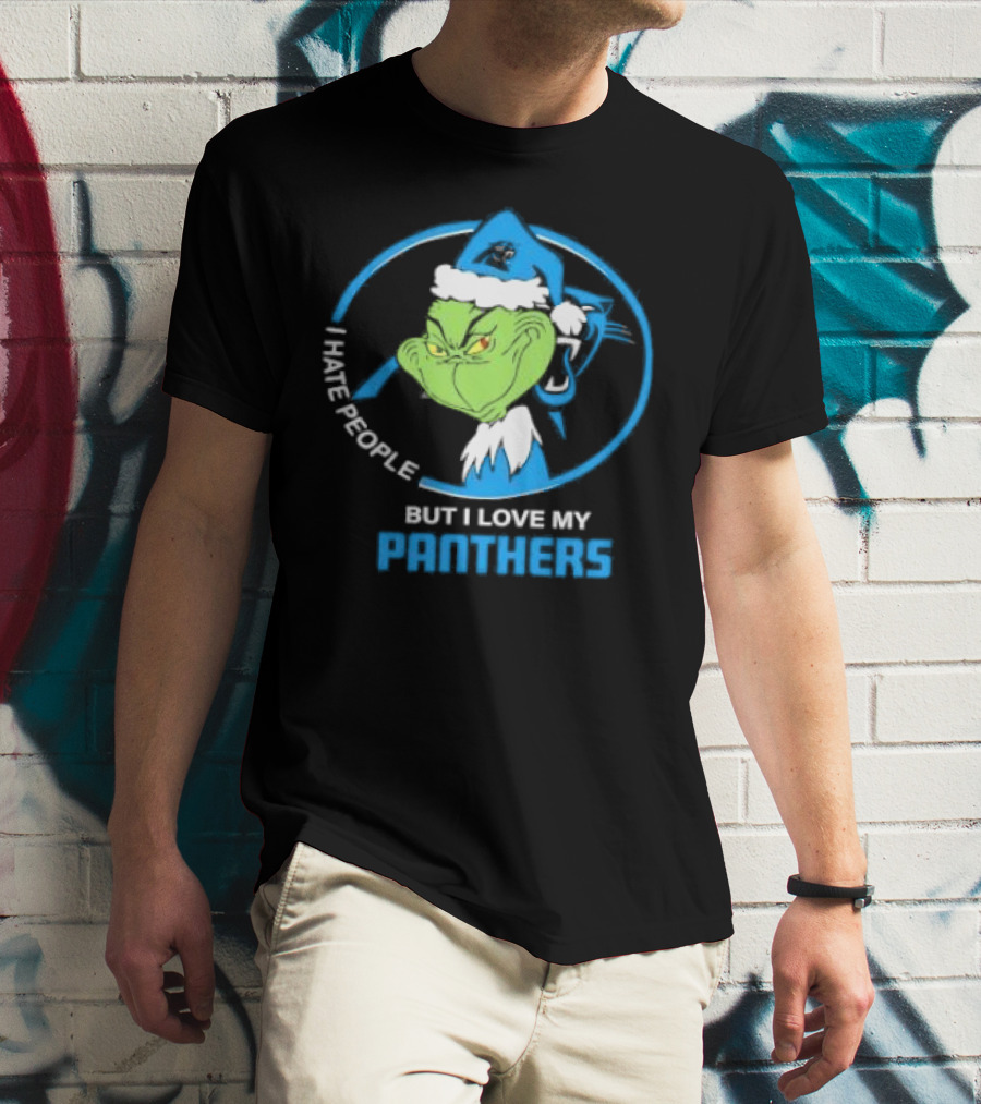 Carolina Panthers Christmas Grinch I Hate People But Love My Panthers T-Shirt