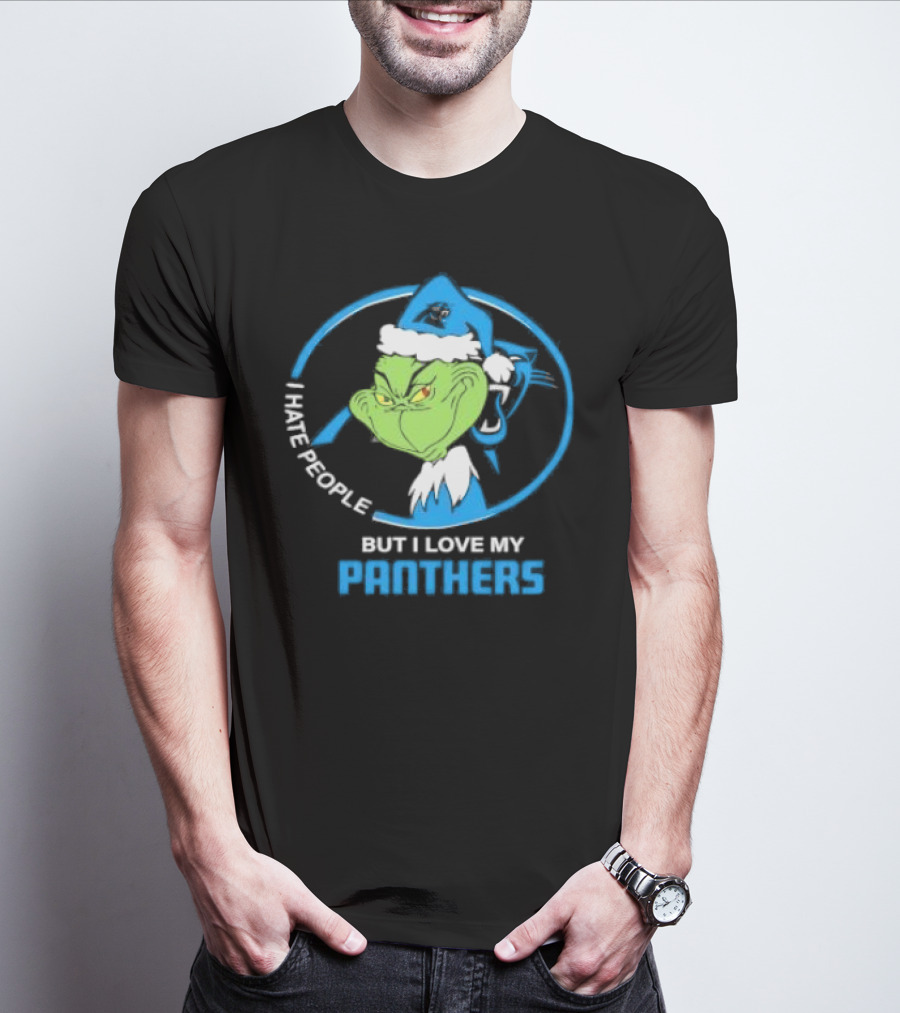 Carolina Panthers Christmas Grinch I Hate People But Love My Panthers T-Shirt