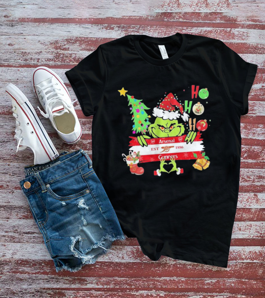 Grinch Ho Ho Ho Arsenal FC EST 1886 Gunners Christmas T-Shirt