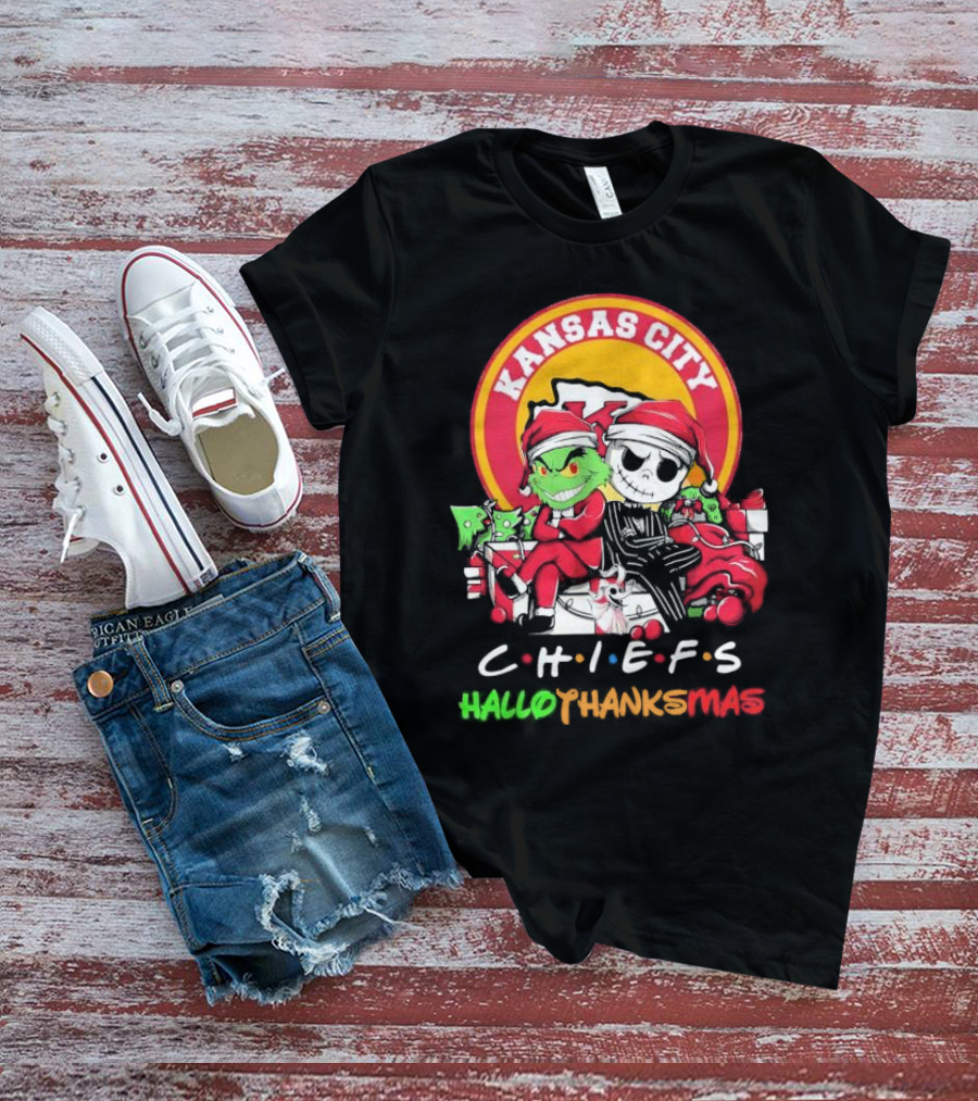 Kansas City Chiefs Grinch Jack Skellington Hallothanksmas T-Shirt