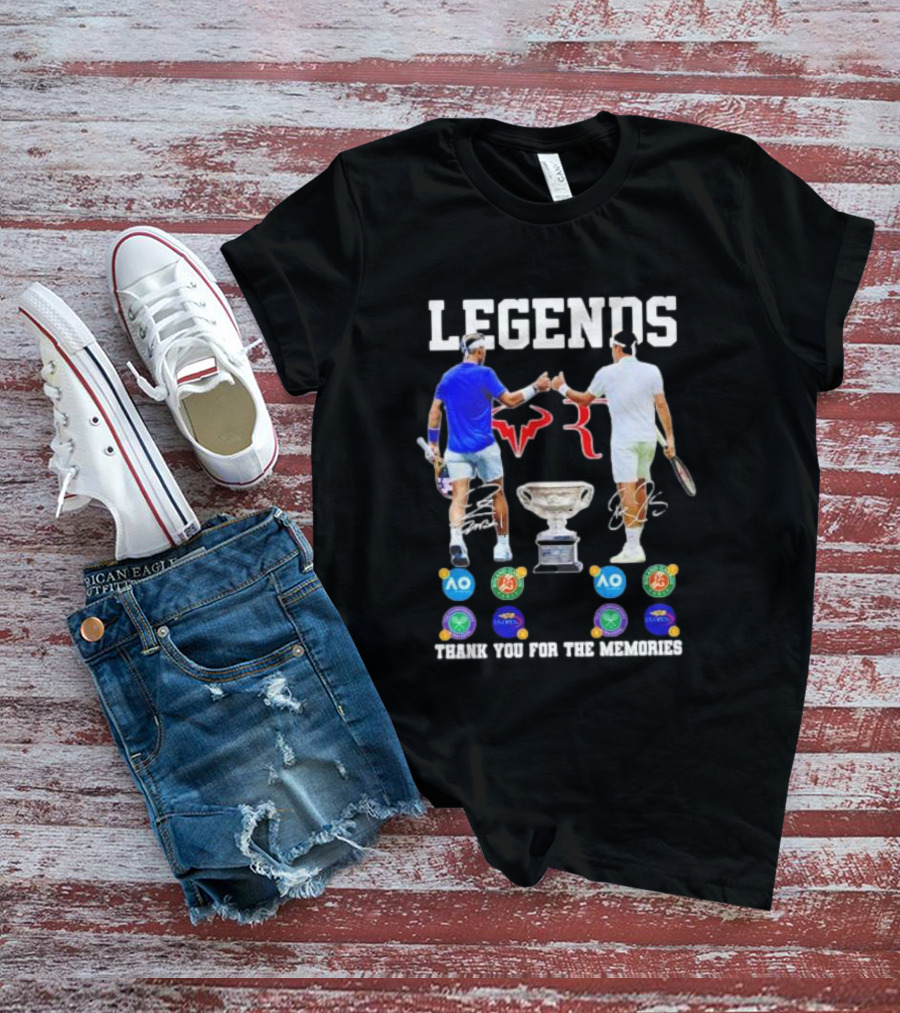LEGENDS Roger Federer Rafael Nadal Thank You For The Memories Tennis Grand Slam Icons T-Shirt