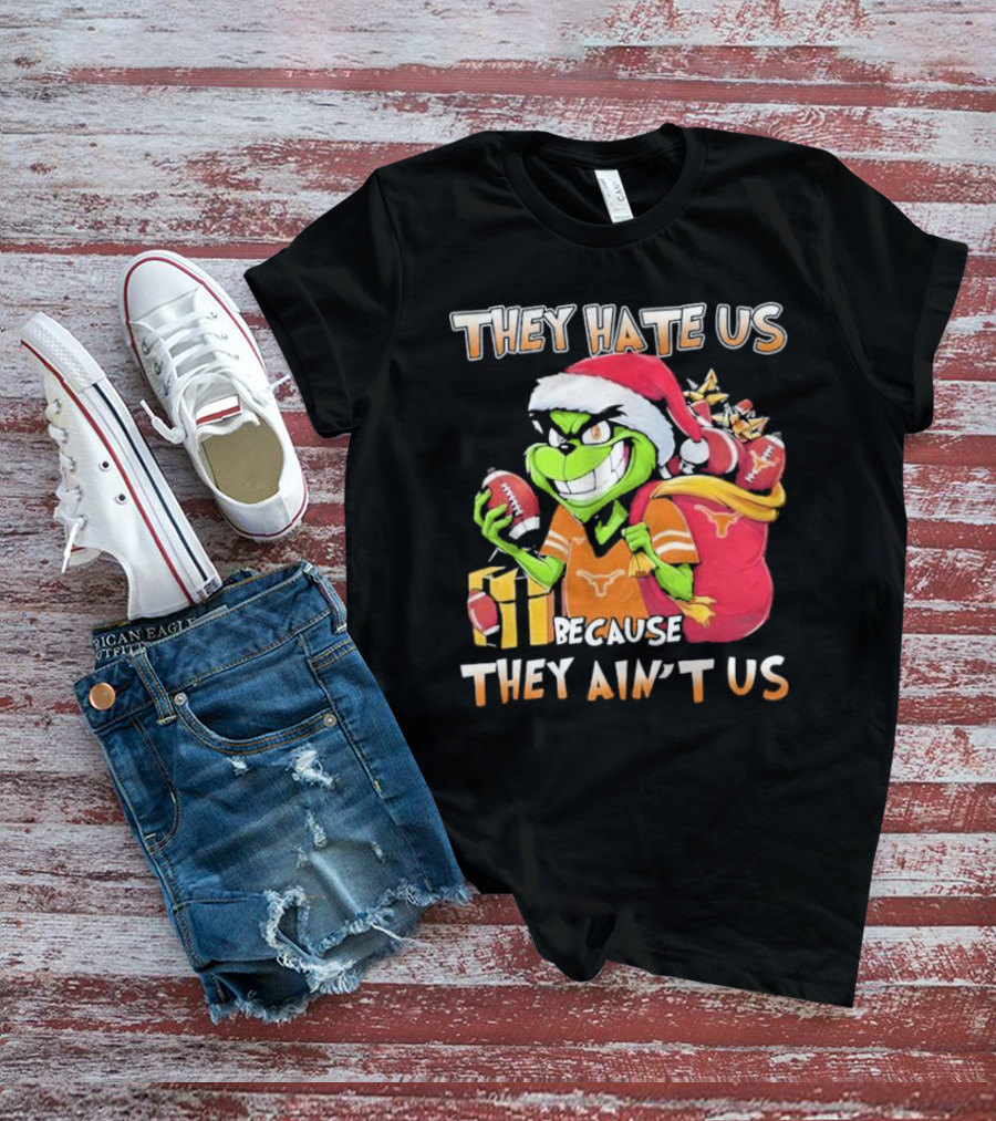 Texas Longhorns Grinch They Hate Us Because They Ain't Us Christmas Football Santa Hat Gift Bag T-Shirt