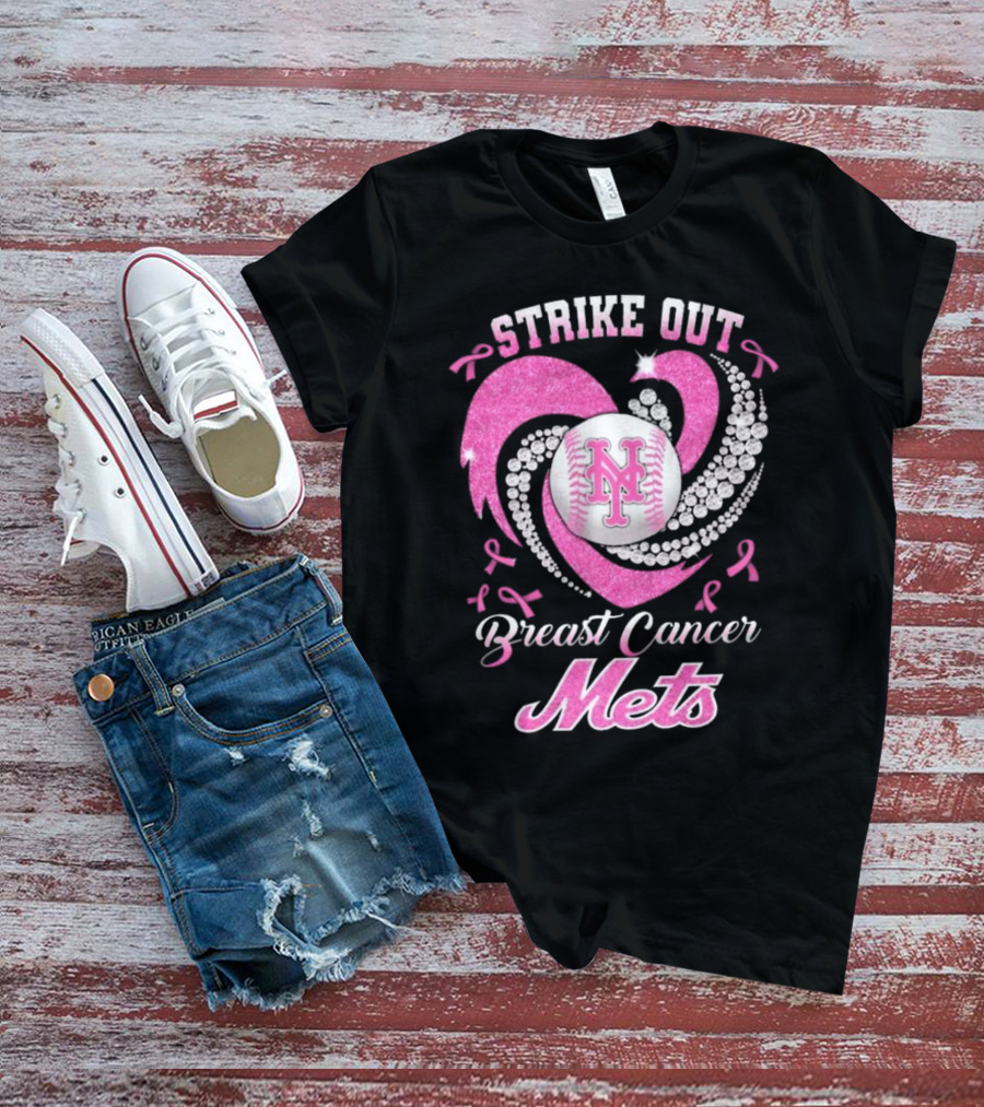 Strike Out Breast Cancer Mets Heart Diamond New York Mets T-Shirt