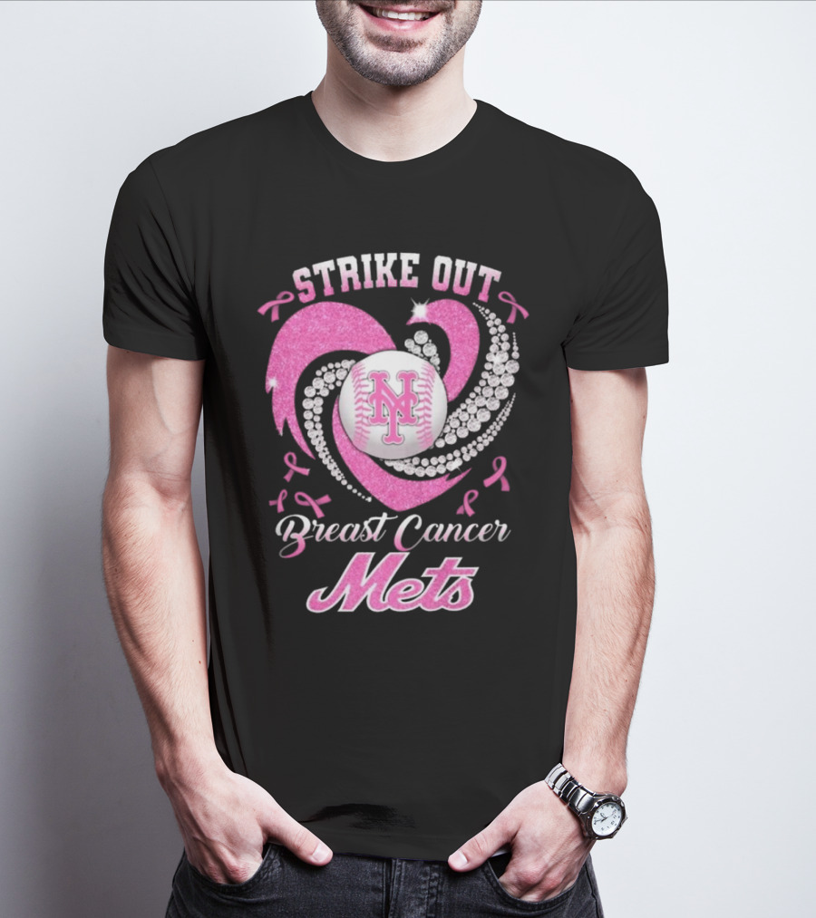 Strike Out Breast Cancer Mets Heart Diamond New York Mets T-Shirt