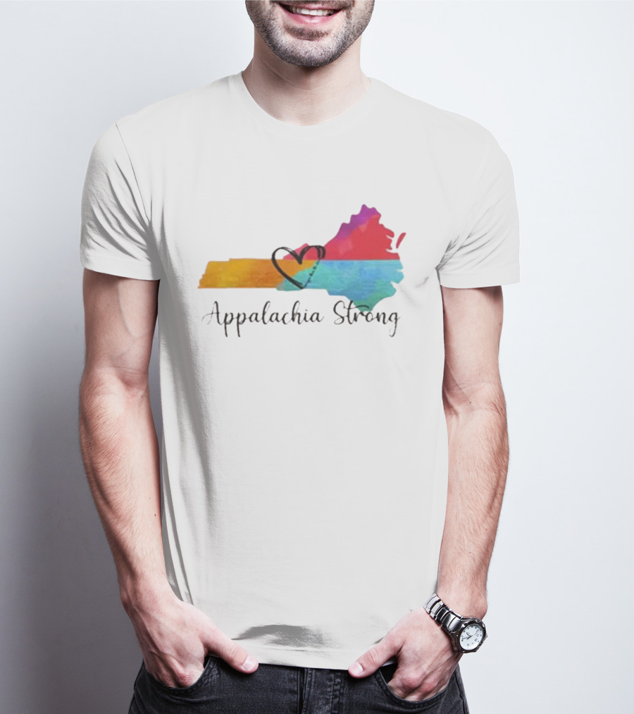 Appalachia Strong Heart Map Hurricane Helene Print T-Shirt