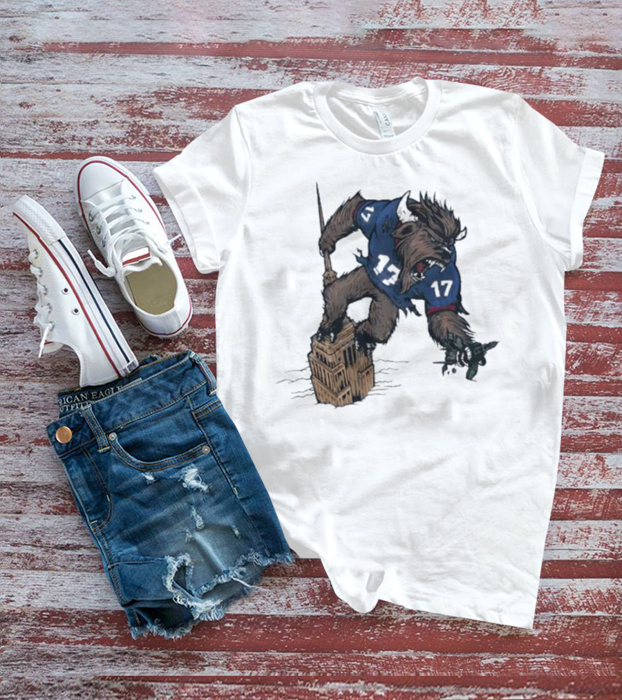 Buffalo Bills King Of New York Mascot Towering Beast Number 17 T-Shirt