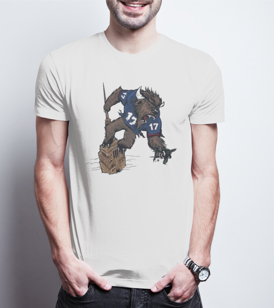 Buffalo Bills King Of New York Mascot Towering Beast Number 17 T-Shirt