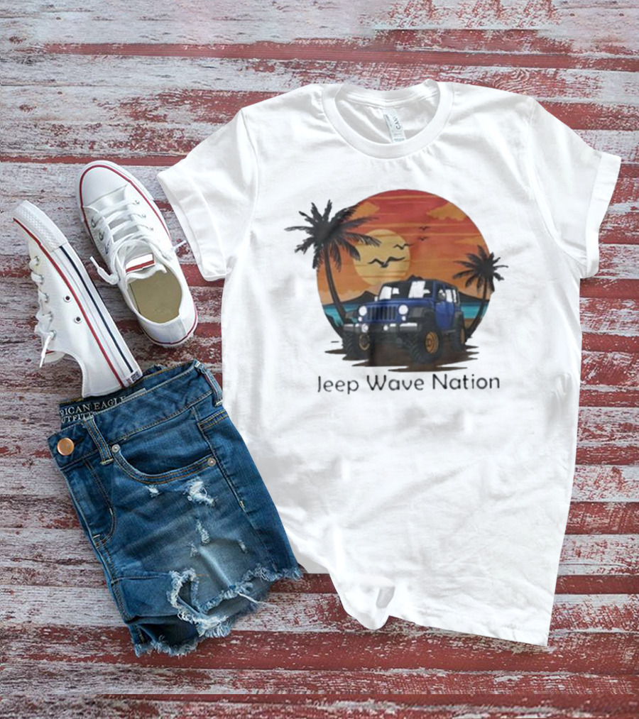 Jeep Wave Nation Vintage Sunset Adventure Scene T-Shirt