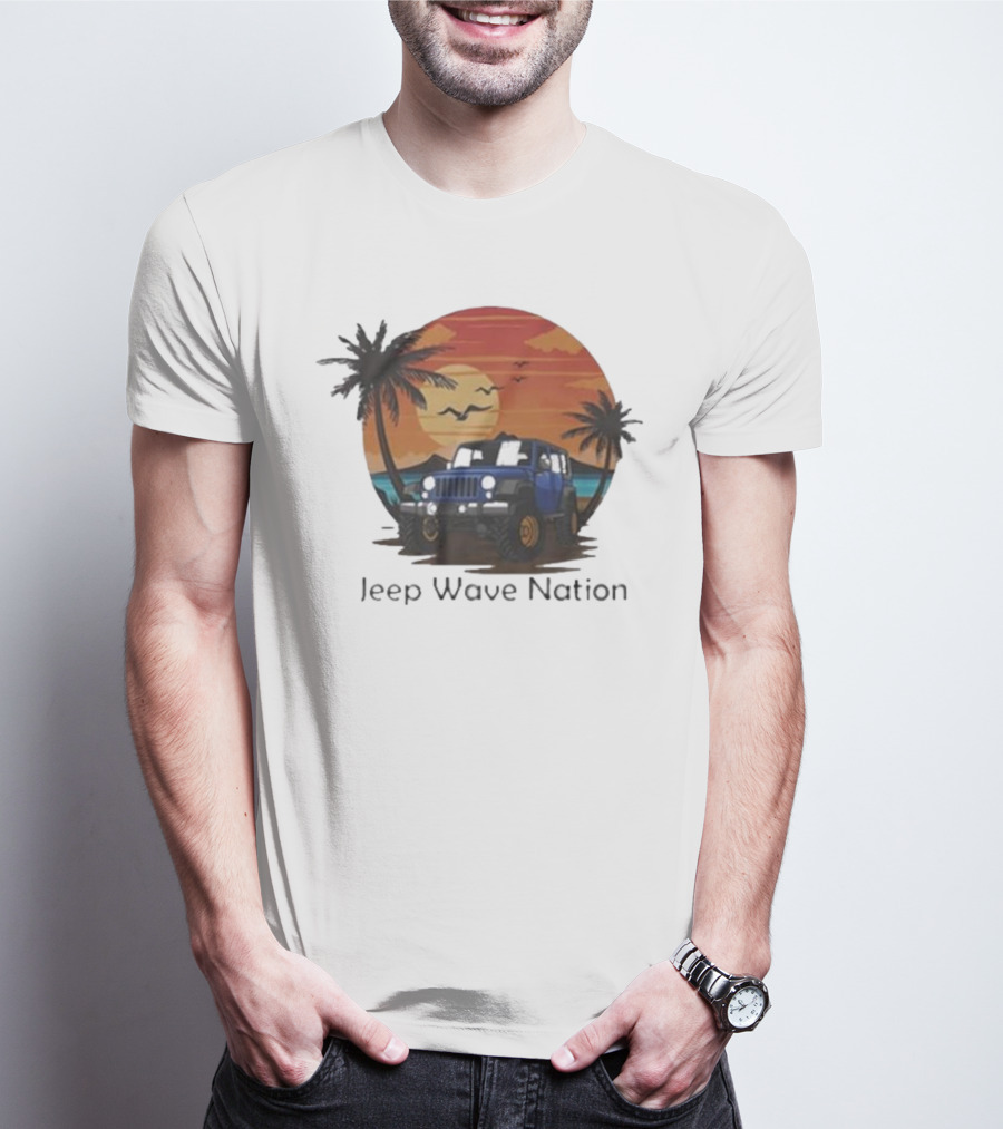 Jeep Wave Nation Vintage Sunset Adventure Scene T-Shirt