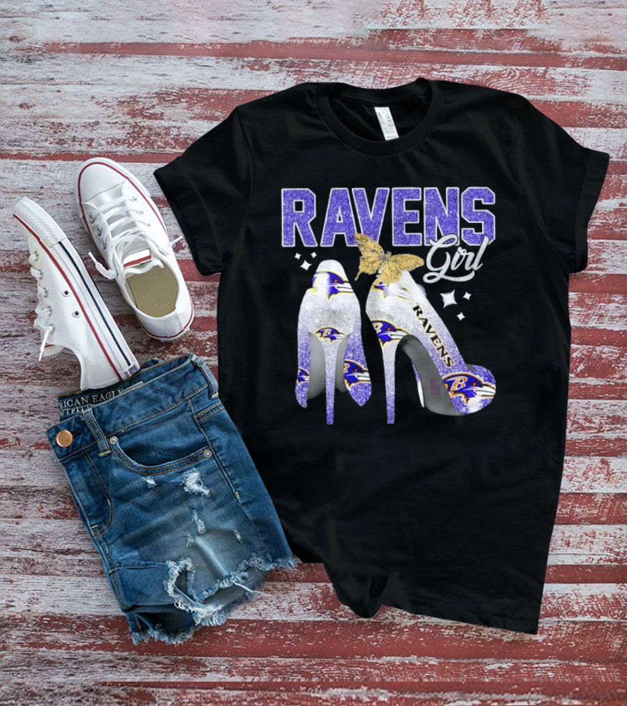 Ravens Girl High Heels Baltimore Ravens Butterfly Stars T-Shirt