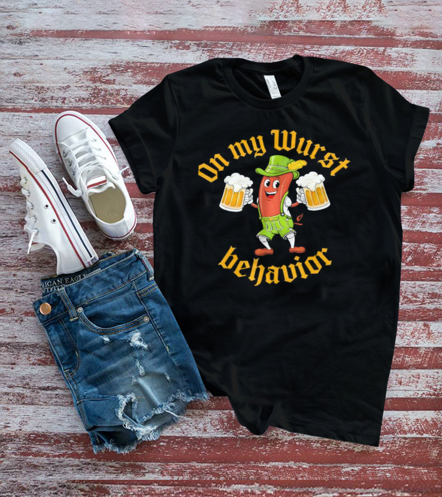 On My Wurst Behavior Oktoberfest Sausage Lederhosen Beer Mugs T-Shirt