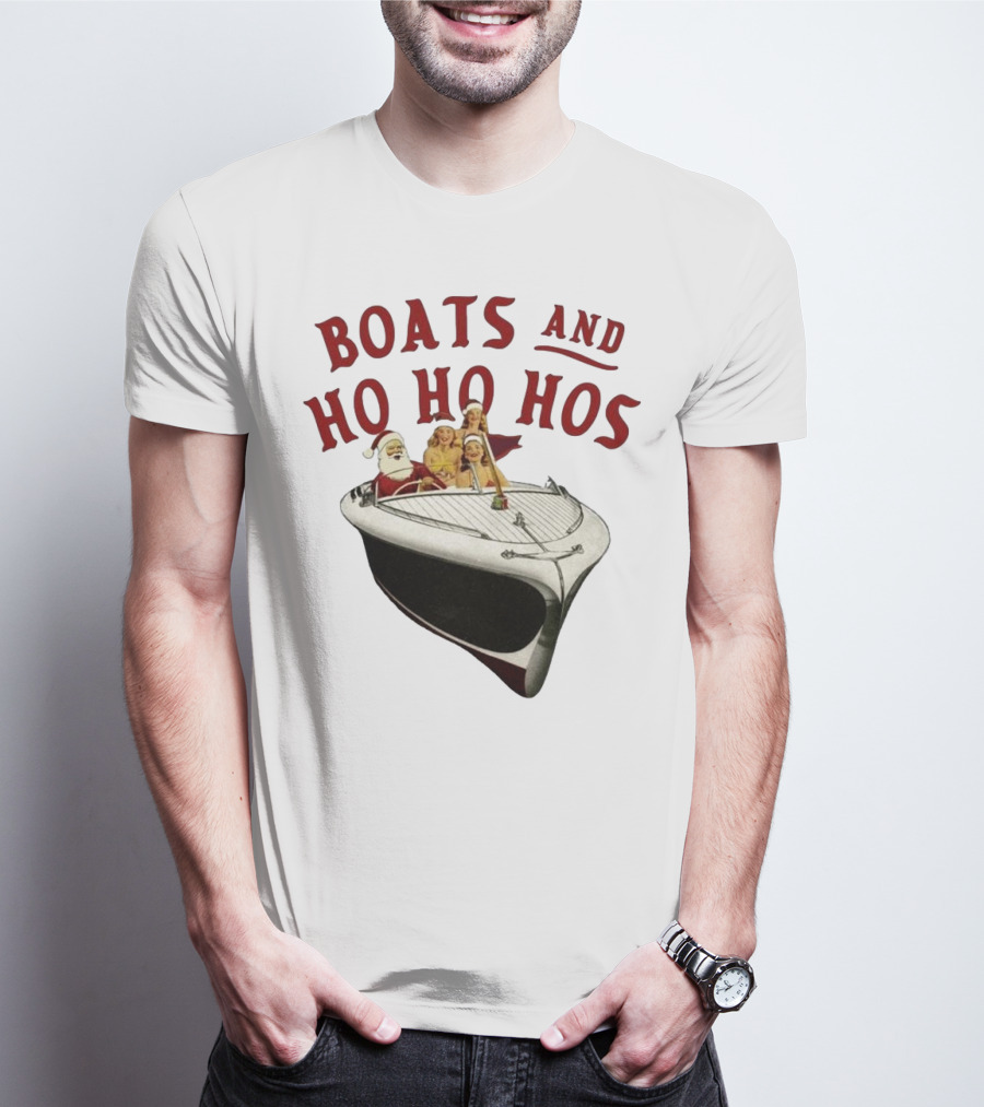 Boats And Ho Ho Hos Christmas With Santa On Boat T-Shirt
