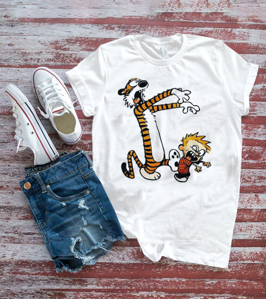 Calvin And Hobbes Playing Zombies Comic Characters Fun T-Shirt