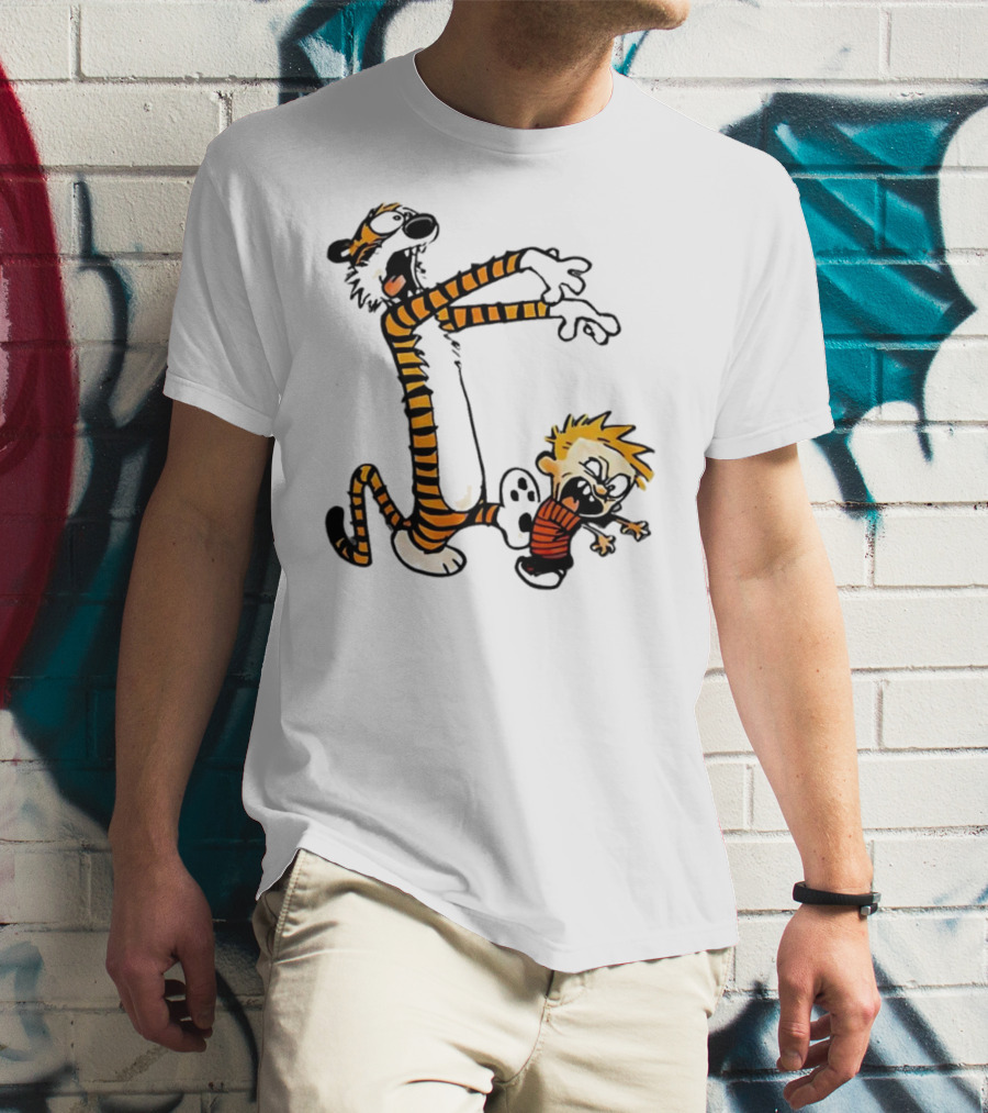 Calvin And Hobbes Playing Zombies Comic Characters Fun T-Shirt