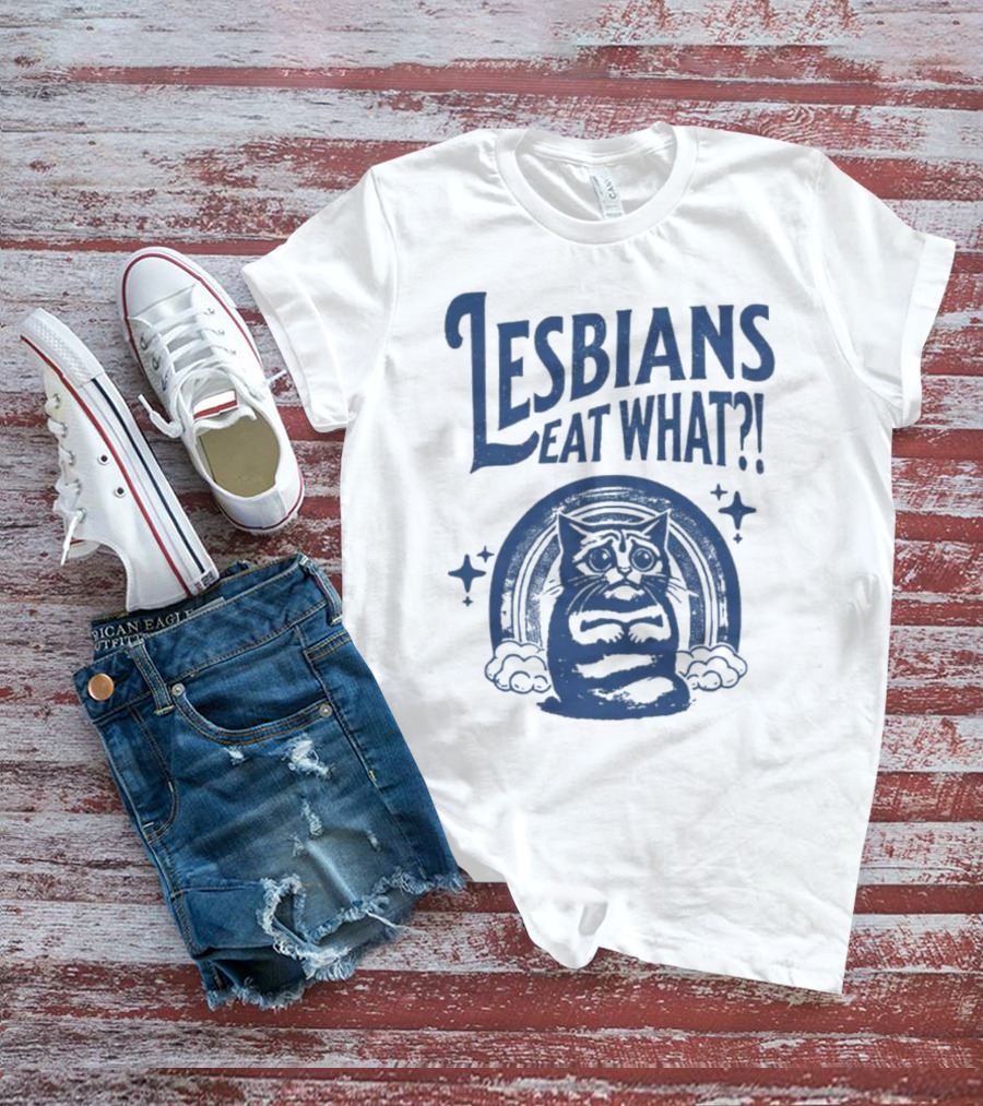 Lesbians Eat What Cat Rainbow Retro Vibe T-Shirt