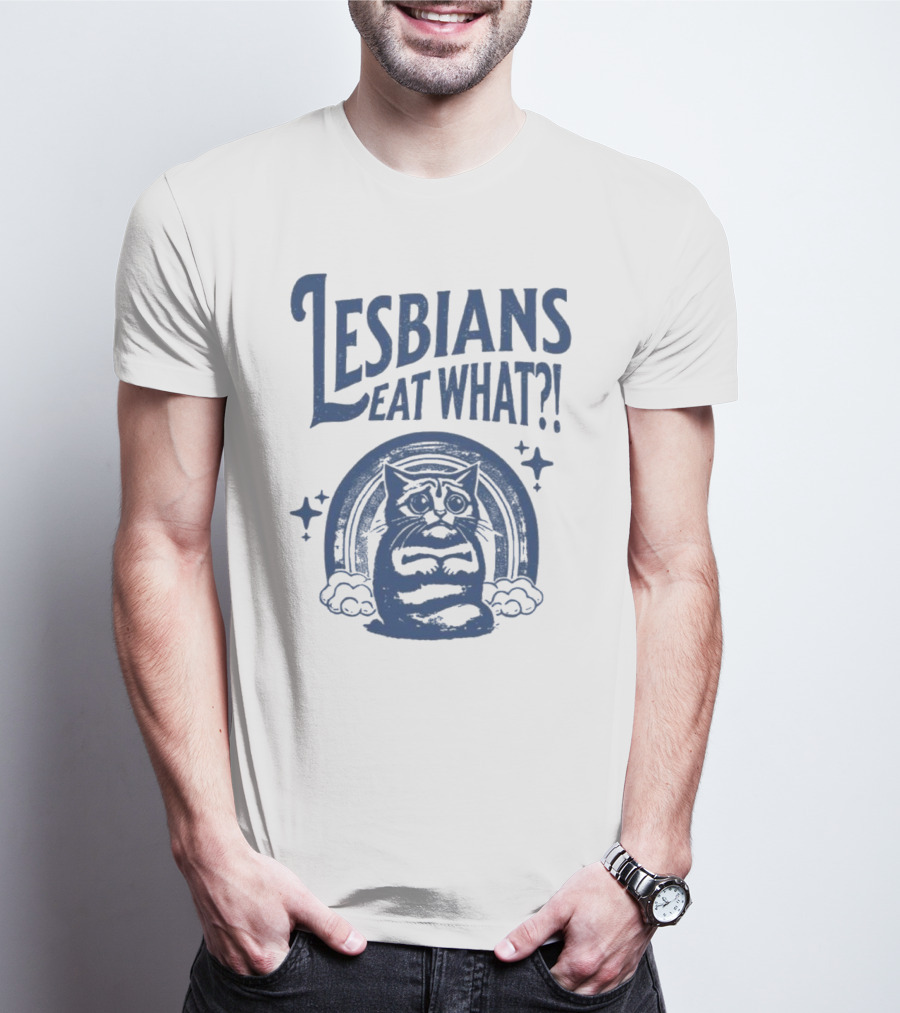 Lesbians Eat What Cat Rainbow Retro Vibe T-Shirt