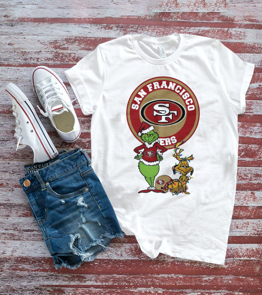 San Francisco 49ers Grinch And Max Merry Christmas T-Shirt