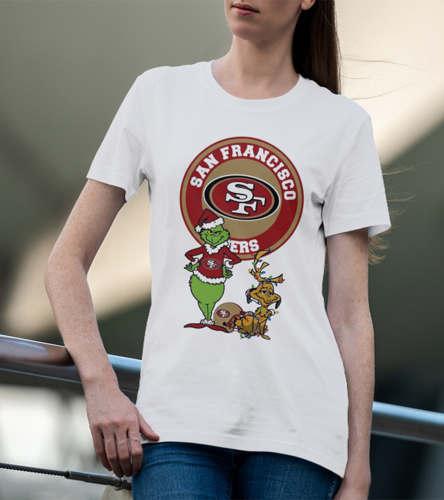 San Francisco 49ers Grinch And Max Merry Christmas T-Shirt