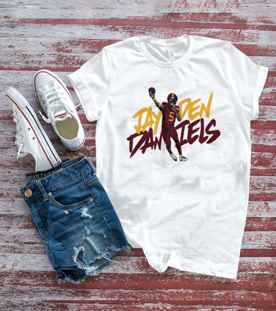 Jayden Daniels Washington Commanders Player Cartoon Football 5 T-Shirt