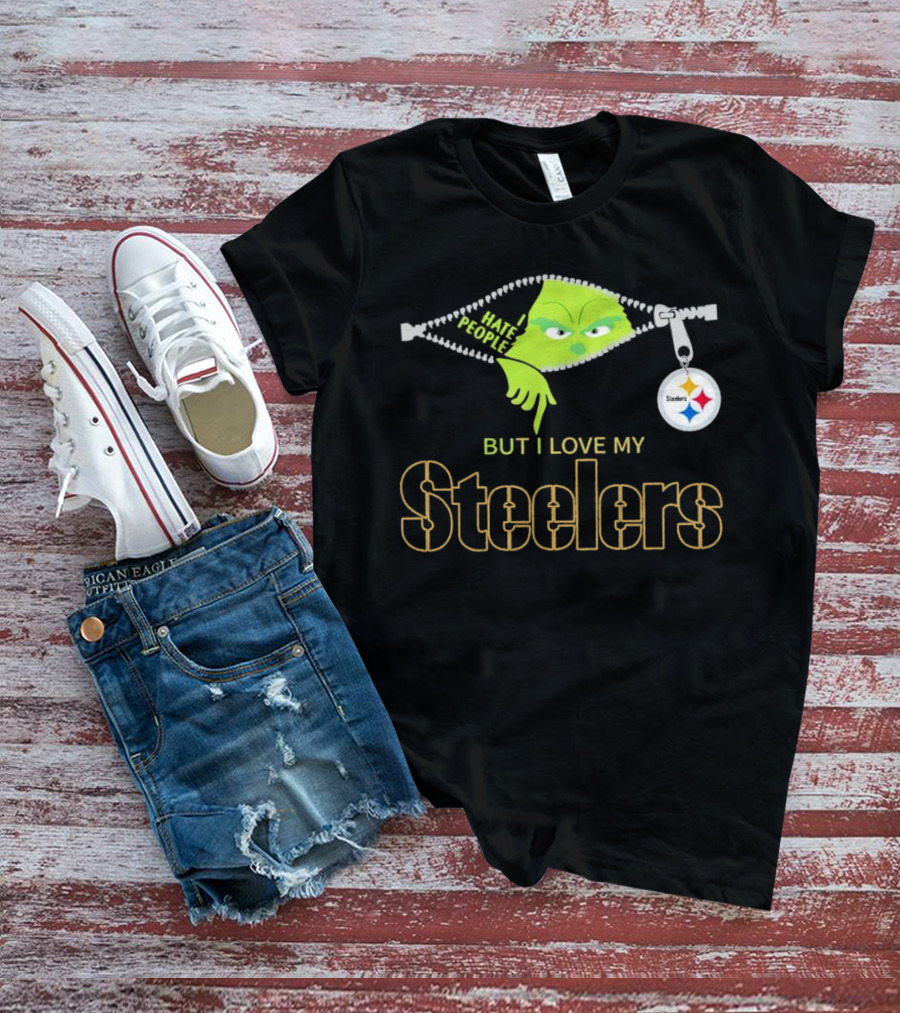 I Hate People But I Love My Pittsburgh Steelers Christmas Grinch Zip Steel Curtain T-Shirt