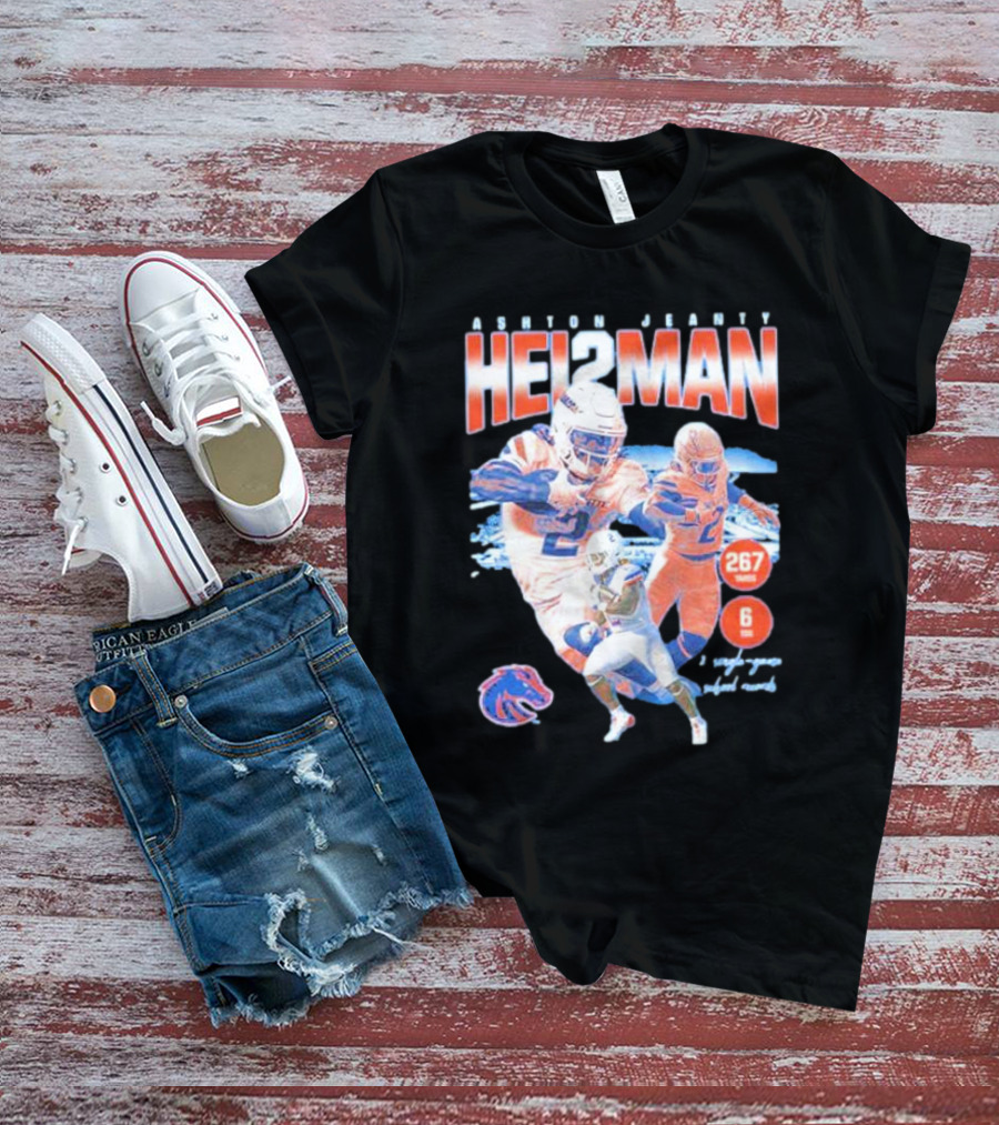 ASHTON JEANTY HEI2MAN 267 Yards 6 Touchdowns Boise State Broncos Player Collage T-Shirt