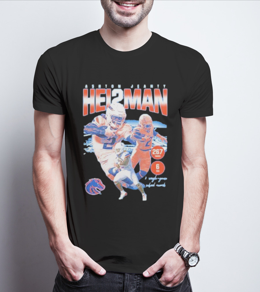 ASHTON JEANTY HEI2MAN 267 Yards 6 Touchdowns Boise State Broncos Player Collage T-Shirt