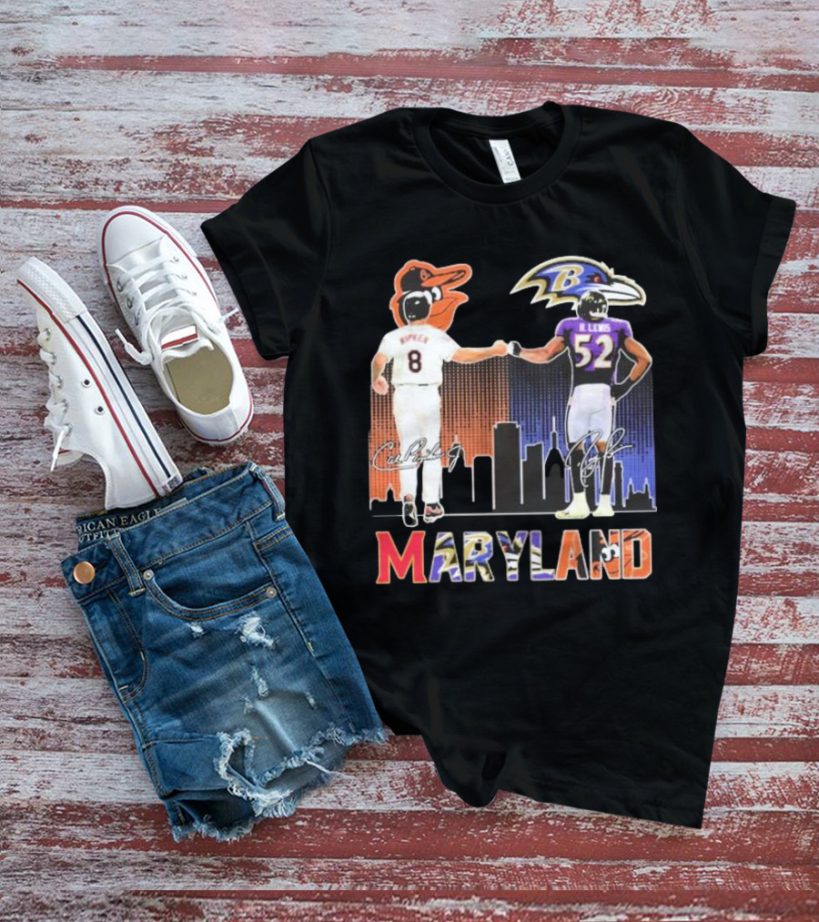 Maryland Sports Baltimore Orioles Ripken Baltimore Ravens Lewis Signatures T-Shirt