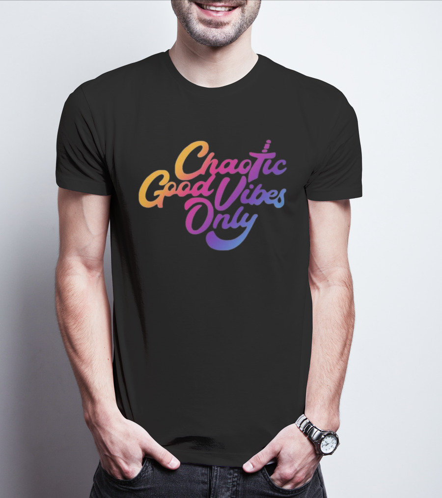 Chaotic Good Vibes Only Sword Icon Gradient Text T-Shirt