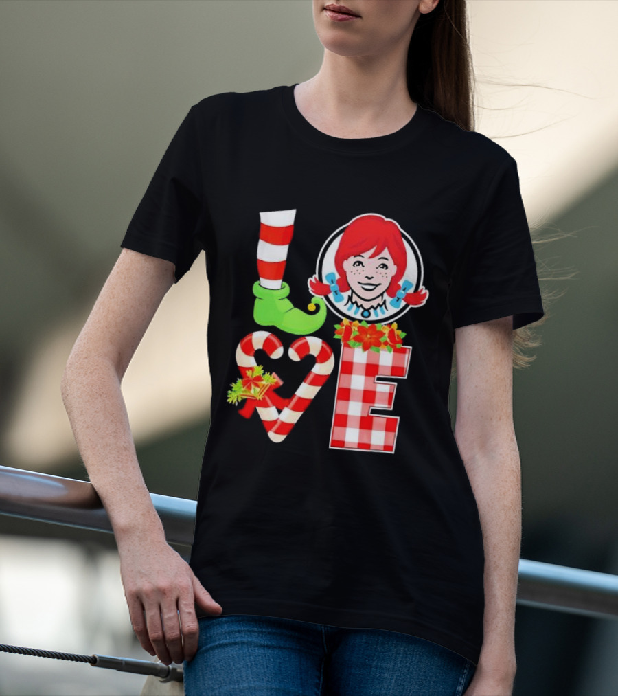 LOVE Elf Wendy’s Christmas Red Stripes Plaid Candy Cane Holiday T-Shirt