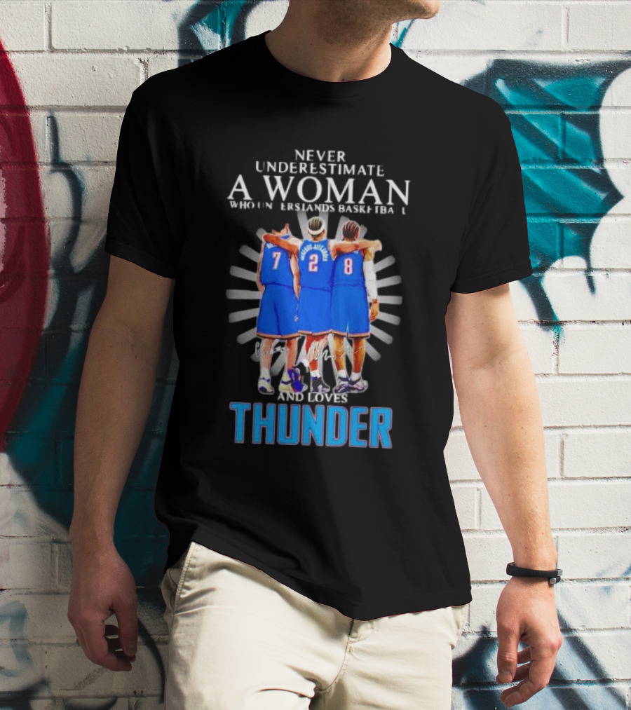 Never Underestimate A Woman Who Understands Basketball And Loves Thunder Players T-Shirt