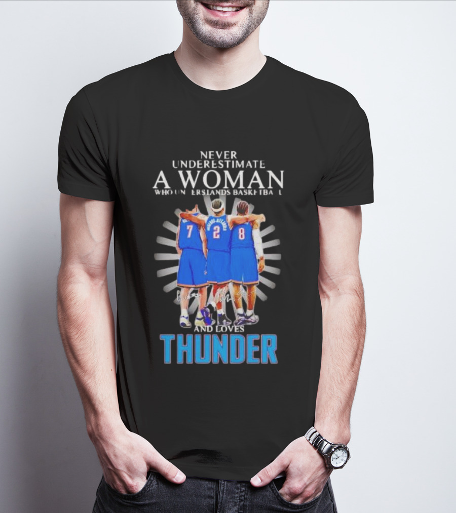 Never Underestimate A Woman Who Understands Basketball And Loves Thunder Players T-Shirt