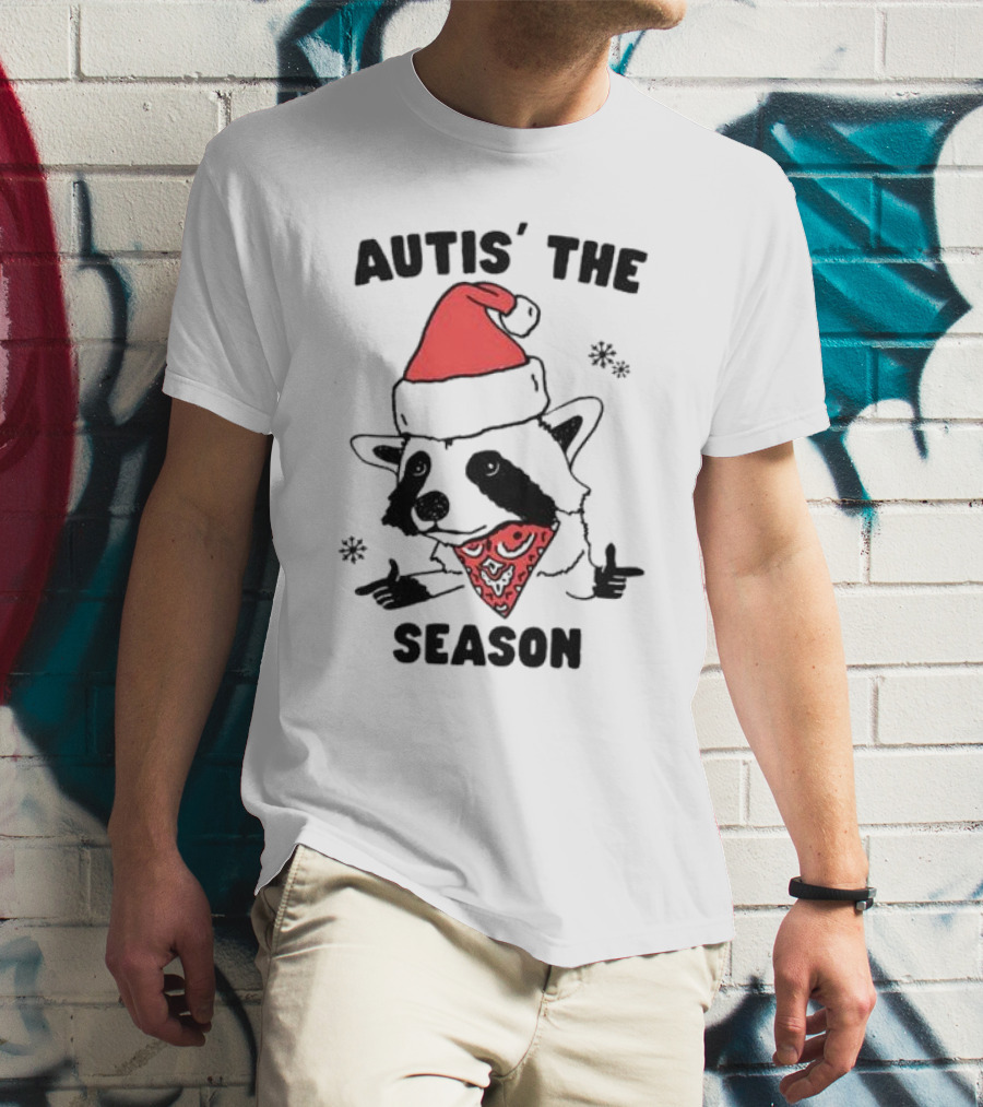 Autis' The Season Santa Raccoon Christmas Holiday Festive T-Shirt