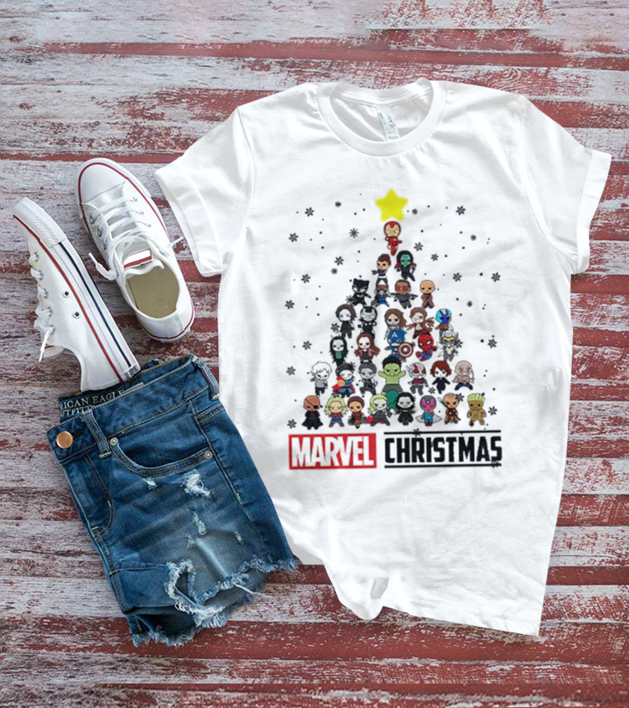 Marvel Christmas Chibi Avengers Characters Tree T-Shirt