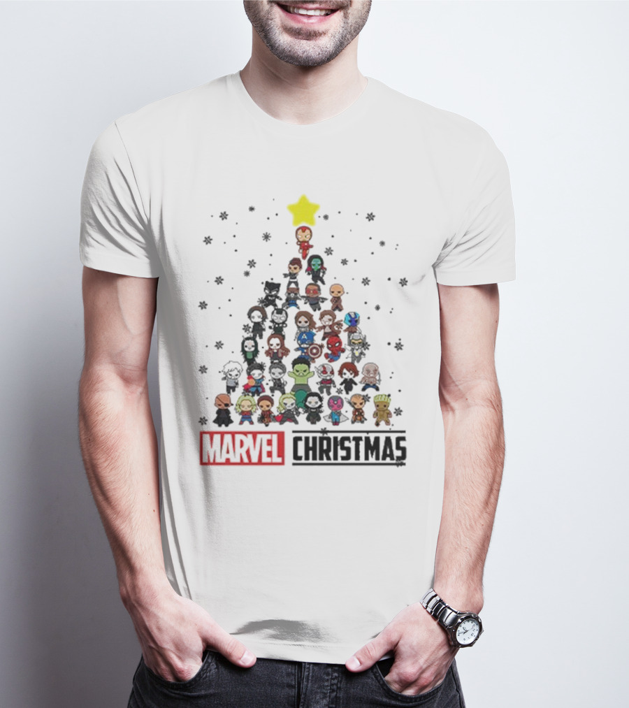 Marvel Christmas Chibi Avengers Characters Tree T-Shirt