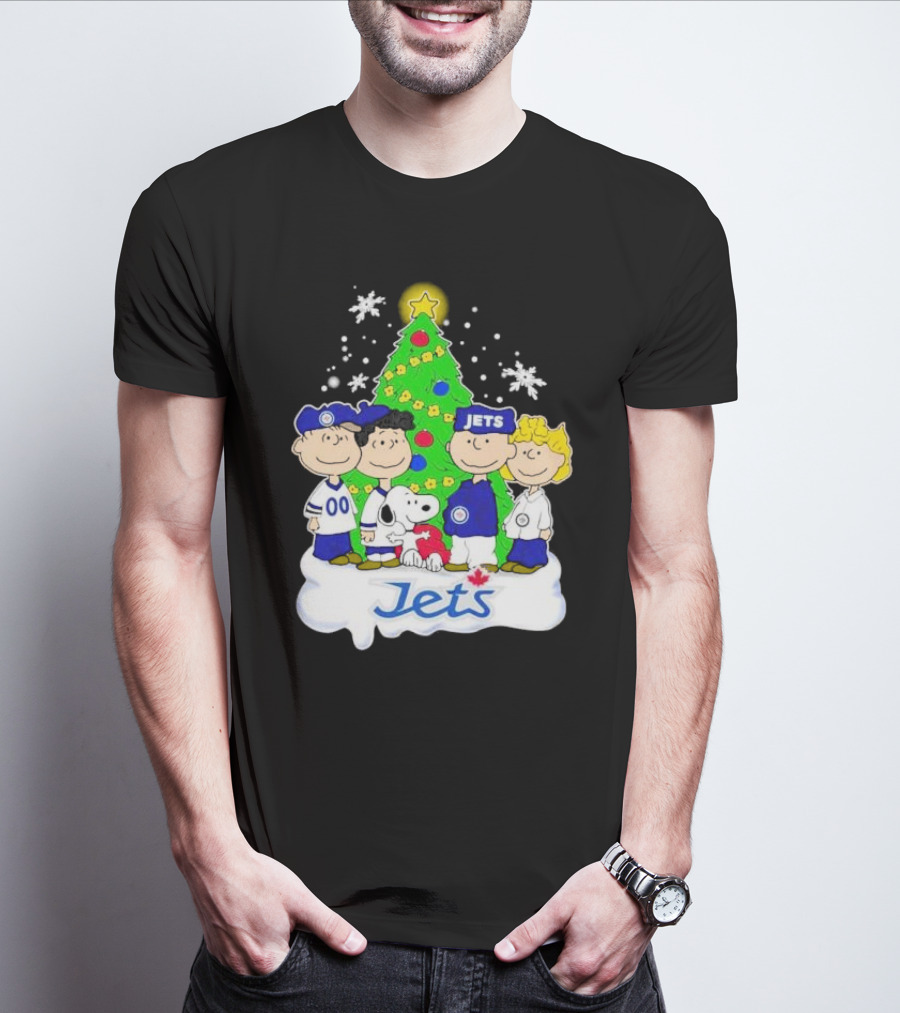 Winnipeg Jets Peanuts Characters Christmas Tree Snoopy Snowflakes T-Shirt