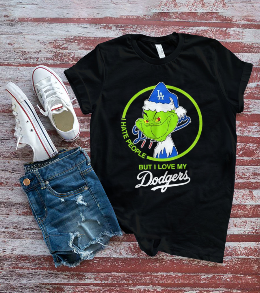 Grinch I Hate People But I Love My LA Dodgers Christmas T-Shirt