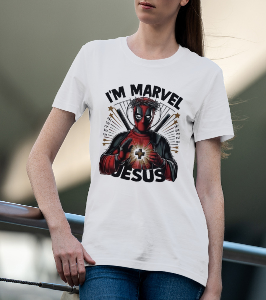 I'm Marvel Jesus Deadpool With Cross Halo And Swords T-Shirt