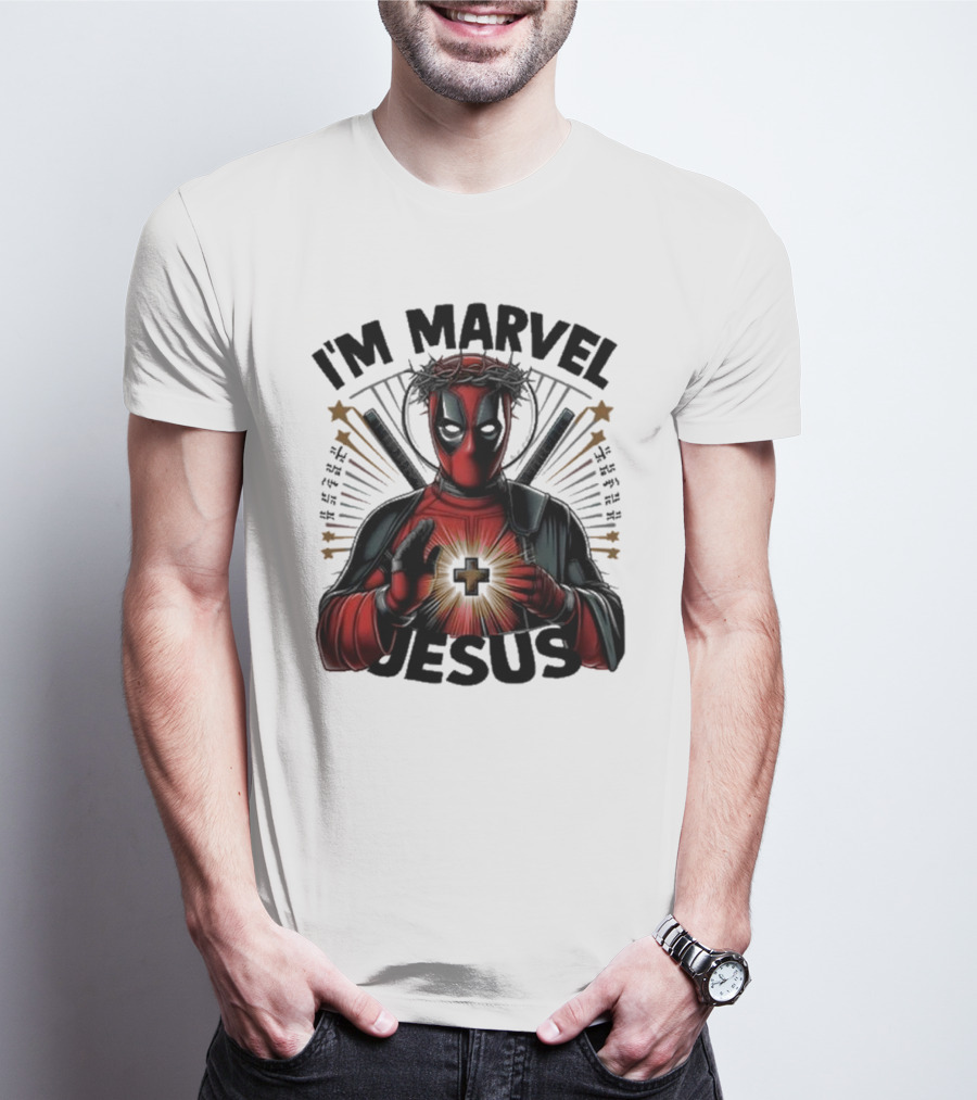 I'm Marvel Jesus Deadpool With Cross Halo And Swords T-Shirt