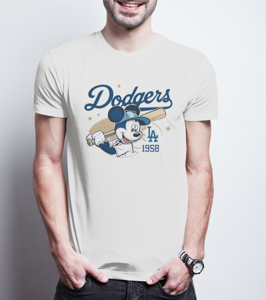 Mickey Mouse Dodgers LA 1958 Baseball MLB Team Retro Fashion T-Shirt