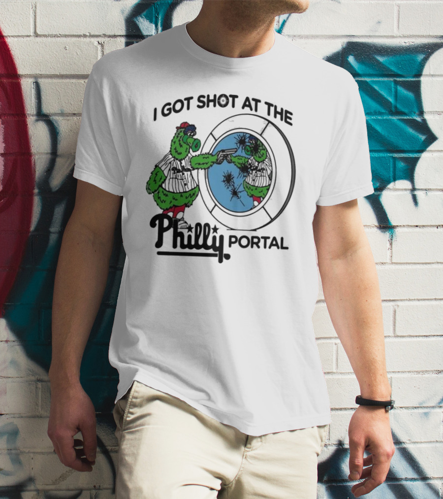 I Got Shot At The Philly Portal With Phillie Phanatic And Reflective Mirror Image T-Shirt