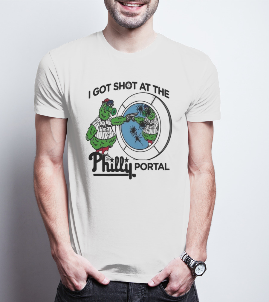I Got Shot At The Philly Portal With Phillie Phanatic And Reflective Mirror Image T-Shirt