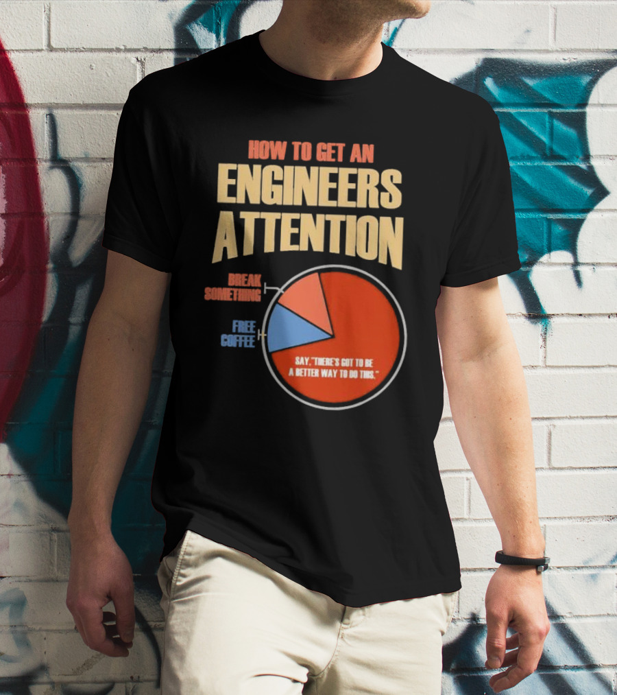 How To Get An Engineers Attention Pie Chart Break Something Free Coffee Say There's Got To Be A Better Way To Do This T-Shirt