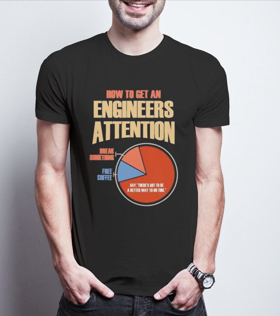How To Get An Engineers Attention Pie Chart Break Something Free Coffee Say There's Got To Be A Better Way To Do This T-Shirt