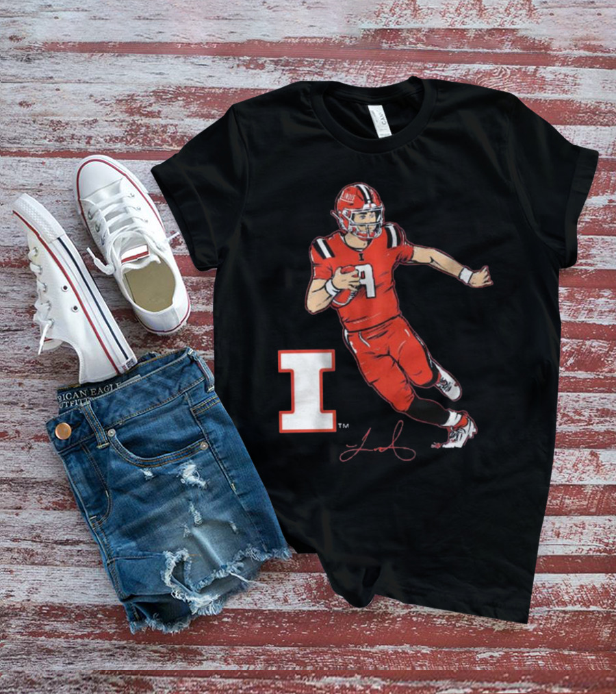 Illinois Football Luke Altmyer Superstar Pose I Logo Signature T-Shirt